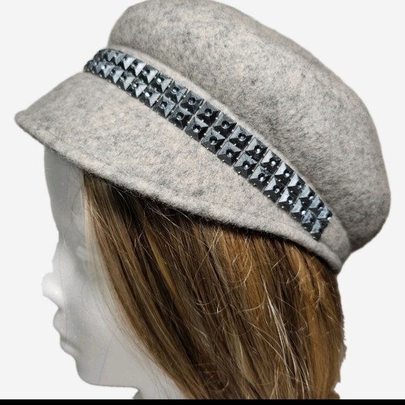 Vintage Y2K Womens Gray  100% Wool Neutral Minimal Studded Newsboy Cap Hat main image 12